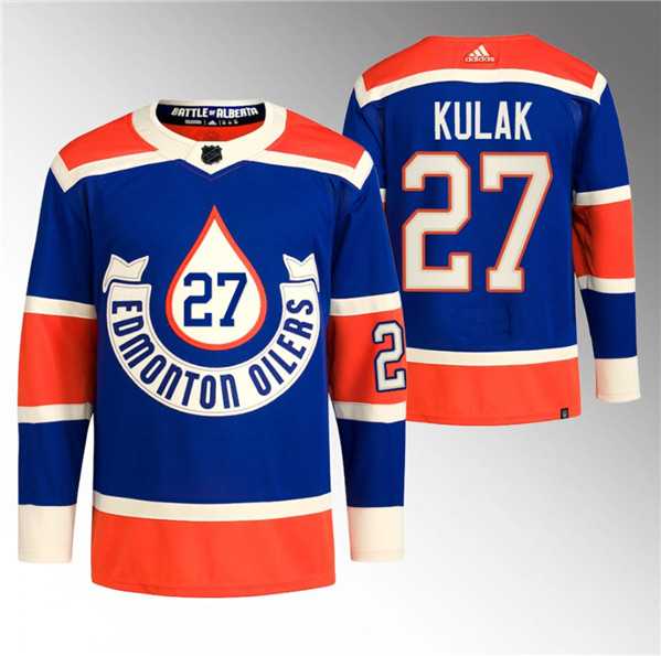 Mens Edmonton Oilers #27 Brett Kulak 2023 Royal Heritage Classic Primegreen Stitched Jersey Dzhi